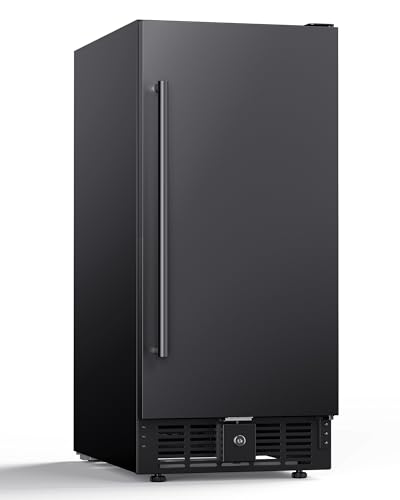 ICEVIVAL 15 Inch Under Counter Beverage Refrigerator, 128 Cans Outdoor Fridge with Adjustable Glass Shelves, ≤45dB Quiet Small Beverage Refrigerator for Outdoor Kitchen & Patio (Black)