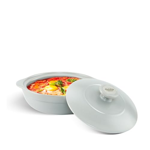 MINH LONG 1-Qt Porcelain Dutch Oven with Lid – Lead & Cadmium Free, Oven Safe to 482°F, Heat Retention, Clay Pot for Cooking on Gas & Infrared Cooktop, Use to Marinate, Cook, Bake, Refrigerate & Serve