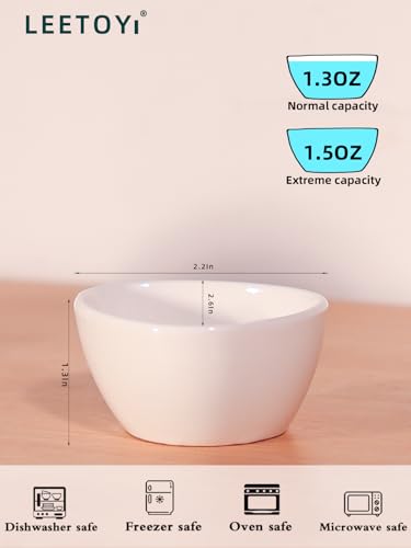 LEETOYI Mini Ceramic Ramekins Souffle Dishes 1.5 OZ, Small Dipping Bowls, Sauce Dip Bowls for Kitchen Serving Sauce Condiments, Oven & Microwave Safe, Set of 6, White