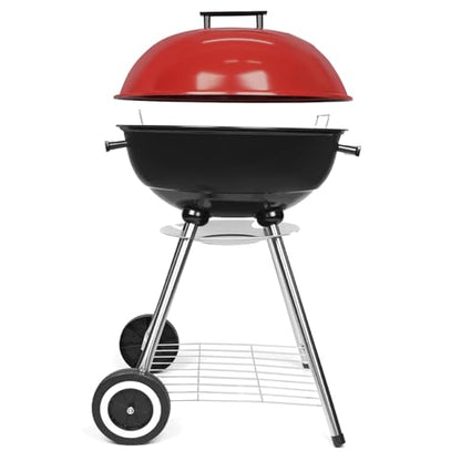 paxlloonge Charcoal Grills, Outdoor BBQ Grill with Side Table, Charcoal Grill with Wheels for Outdoor Grilling/Tabletop Cooking-Red