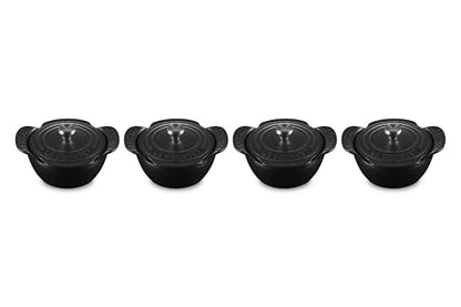 Le Creuset Enameled Cast Iron Gourmand Collection Set of 4 Mini Round Cocotte, .3 qt., Matte Black w/Stainless Steel Knob
