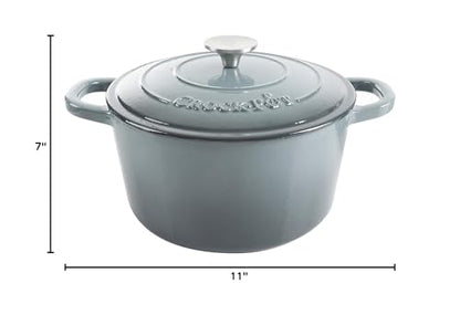 Crock-Pot Artisan 7-Quart Round Enameled Cast Iron Dutch Oven – Slate Gray, Heavy-Duty Cookware for Slow Cooking, Baking, Roasting with Lid