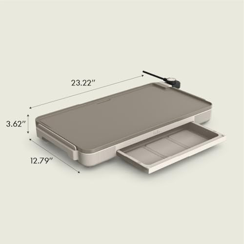 bella 12 x 22 Electric Griddle with Warming Tray, Ceramic Nontoxic, Oatmilk