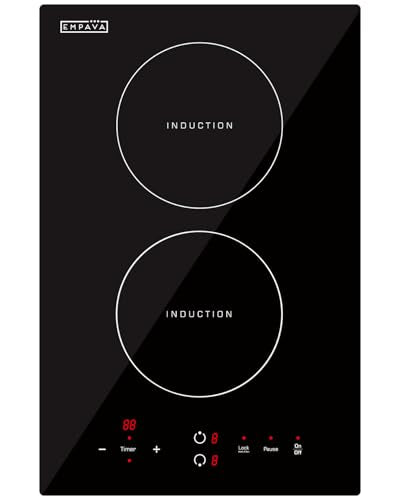 Empava Electric Stove Induction Cooktop Vertical with 2 Burners Vitro Ceramic Smooth Surface Glass in Black 120V, 12 Inch