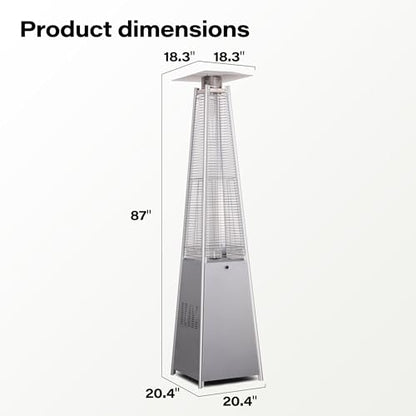 LAUSAINT HOME 48,000 BTU Pyramid Propane Heater – Outdoor Heater for Patio with Waterproof Cover & Wheels, 87" Tall Quartz Glass Tube Flame Heater for Deck, Garden, Party, Commercial, Restaurant