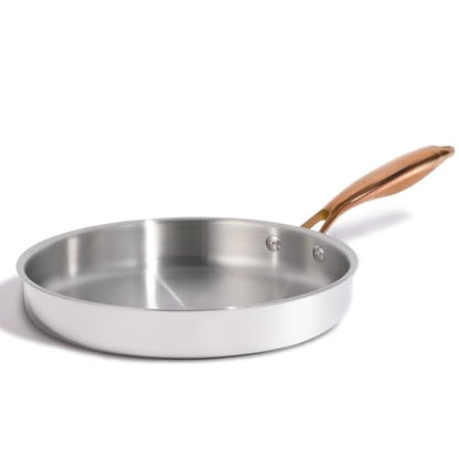 CAROTE 10" Tri-Ply Stainless Steel Frying Pan, Non-Toxic Egg Pan Omelet Pan, Oven Safe, Induction, Ceramic and Gas Cooktops Compatible, Polished Silver