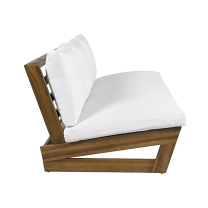 Christopher Knight Home Wicos Modern Acacia Wood Outdoor Sofa with Cushion, Wood Patio Sofa Chair Armless Design, Garden Backyard Outdoor Lounge Sofa Couch with Water-Resistant Cushion, Teak+White