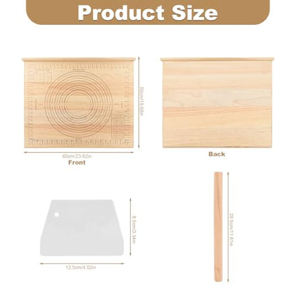 Wood Pastry Board with Measurements|Extra Large 24"x20"|Include Kneading Board,Rolling Pin,Dough Cutter|Multi-Functional Dough Board Set for Pie Mrusts, Pizzas, or Slicing Vegetables