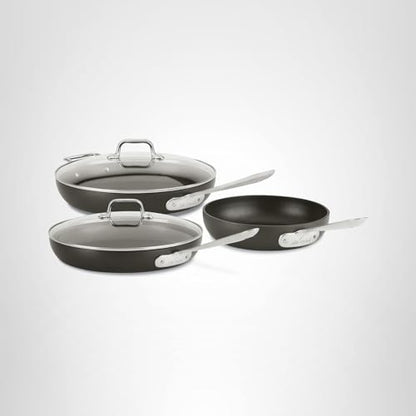 All-Clad HA1 Hard Anodized Nonstick Fry Pan Set – 5-Piece Cookware, 8", 10", 12" Skillets with Lid, Induction Compatible, Oven Safe to 500°F, Lid Safe to 350°F, Black