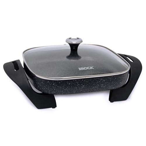 Starfrit The Rock Electric Skillet - 12" x 12" - Rock.Tec Non-Stick Cooking Surface - Tempered Glass Lid - 1200W