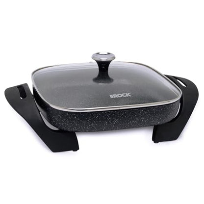 Starfrit The Rock Electric Skillet - 12" x 12" - Rock.Tec Non-Stick Cooking Surface - Tempered Glass Lid - 1200W