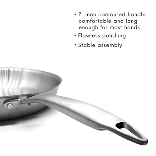 Fortune Candy 8-Inch Fry Pan with Lid, 3-ply Skillet, 18/8 Stainless Steel, Dishwasher Safe, Induction Ready, Silver