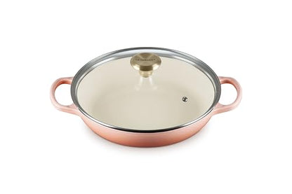 Le Creuset Enameled Cast Iron Signature Round Braiser with Glass Lid, 2.25 qt., Peche with Light Gold Knob