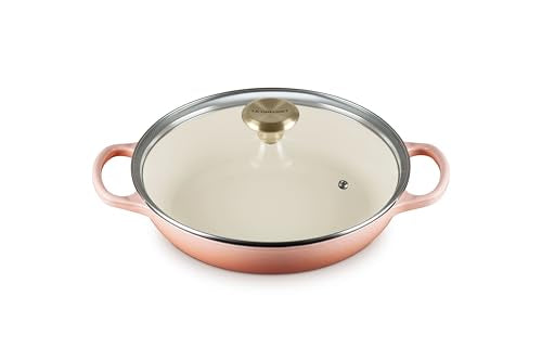 Le Creuset Enameled Cast Iron Signature Round Braiser with Glass Lid, 2.25 qt., Peche with Light Gold Knob