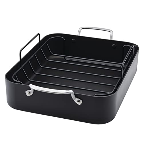 KitchenAid Hard Anodized Roasting Pan/Roaster with Removable Rack, 13 Inch x 15.75 Inch - Matte Black
