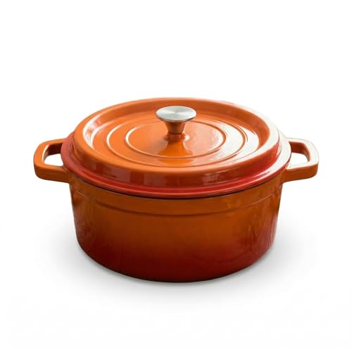 YJX Cast Iron Dutch Oven Pot with Lid, Enameled Cast Iron Pot, Orange Bread Dutch Oven, 4QT Heavy-Duty Cookware Oven Safe to 500°F for Bread Baking, Braising, Stews, Roasting