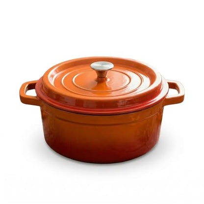YJX Cast Iron Dutch Oven Pot with Lid, Enameled Cast Iron Pot, Orange Bread Dutch Oven, 4QT Heavy-Duty Cookware Oven Safe to 500°F for Bread Baking, Braising, Stews, Roasting