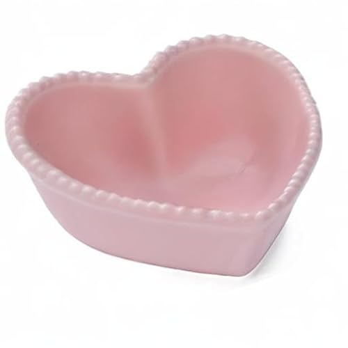 CHOOLD Ceramic Heart-Shaped Pudding Bowl - Dessert & Souffle Ramekin (Pink/White)