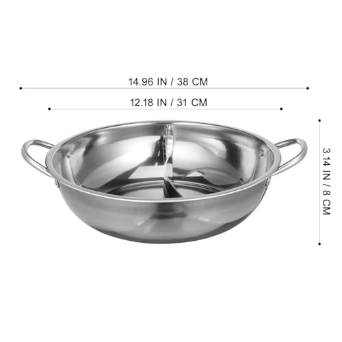 Tofficu 12.20 Inch Stainless Steel Hot Pot with Divider Dual Section Pan for Family Hotpot Cooking on Gas and Induction Stoves Divided Stockpot