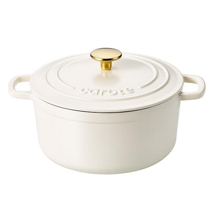 CAROTE 7QT Enameled Cast Iron Dutch Oven Pot with Lid, Heavy-Duty Dutch Ovens for Sourdough Bread Baking, Braising, Stews, Roasting, Healthy & Non-Toxic, Dual Handles, All Stovetop Compatible, Oven Safe up to 500° F, Cream White
