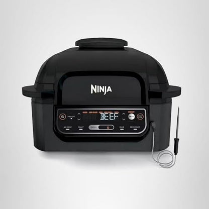 Ninja Foodi Pro 5-in-1 Indoor Integrated Smart Probe, 4-Quart Air Fryer, Roast, Bake, Dehydrate, an Cyclonic Grilling Technology, with 4 Steaks Capacity, in a Stainless Finish