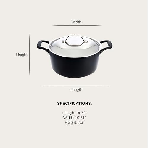 All-Clad Cast Iron Stockpot, 6 Qt Enameled Cast Iron Dutch Oven with Lid, Grill, Oven Safe up to 650F, Pot Compatible with All Stovetops (Gas, Electric & Induction), Easy-Clean, Cookware, Black