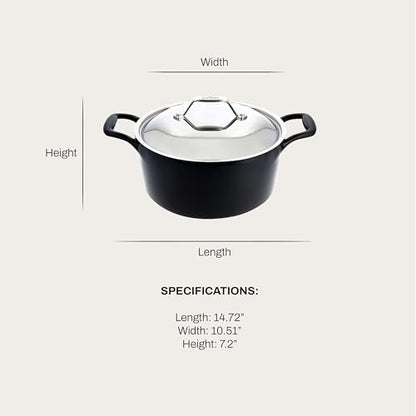 All-Clad Cast Iron Stockpot, 6 Qt Enameled Cast Iron Dutch Oven with Lid, Grill, Oven Safe up to 650F, Pot Compatible with All Stovetops (Gas, Electric & Induction), Easy-Clean, Cookware, Black