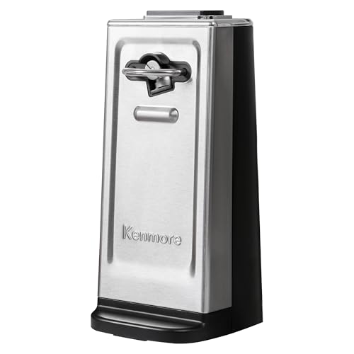 Kenmore Smooth Edge Electric Automatic Can Opener, Smooth-Touch Side-Cut Blade, Extra-Tall Can Opener, Easy Operation, Opens Regular And Pop-Top Cans, Prevents Sharp Edges, Black & Stainless Steel