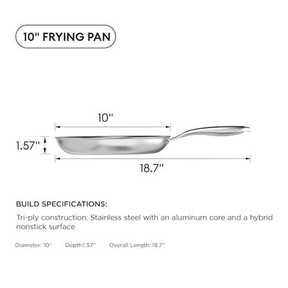 COOKER KING 10-Inch Stainless Steel Pan, Hybrid Nonstick Frying Pan, Skillet, 3-Ply Clad Cookware, Even Heat Distribution, Dishwasher & Oven Safe, with Stay-Cool Handle, Induction Compatible