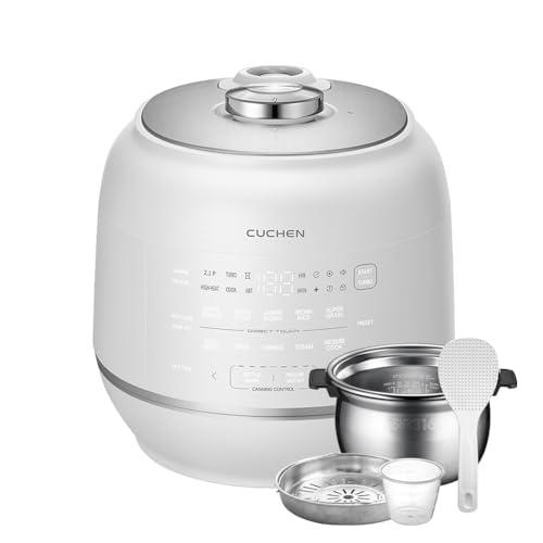 Cuchen 10-Cup Premium IH Pressure Rice Cooker with 316Ti Stainless Steel Inner Pot, 2.1 Bar High Pressure for Multi-Grain & Canning, Auto Steam Clean, White (CRT-RPD1010IEWUS)