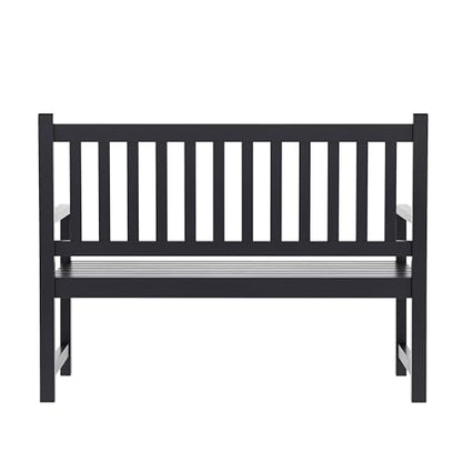 Flash Furniture Adele Commercial Indoor/Outdoor Acacia Wood Bench, 2-Person Slatted Patio Loveseat, for Use in Yard, Garden, Porch, or Park, Black