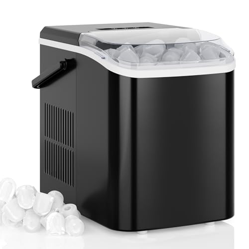 DUMOS Countertop Ice Maker with Handle, 26lbs/24H Portable Ice Machine, 9 Bullet Cubes Ready in 6 Mins, Self-Cleaning, Quiet Compact for Home, Kitchen, RV, Camping, Modern Black