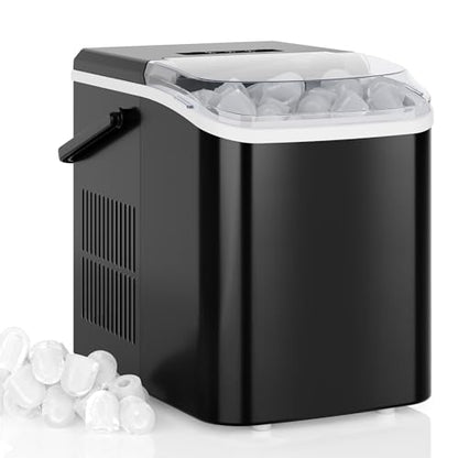 DUMOS Countertop Ice Maker with Handle, 26lbs/24H Portable Ice Machine, 9 Bullet Cubes Ready in 6 Mins, Self-Cleaning, Quiet Compact for Home, Kitchen, RV, Camping, Modern Black