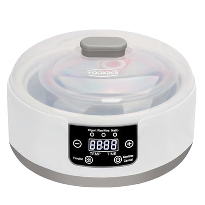 Automatic Yogurt Maker with Adjust Temp(32°C-45°C/90°F-113°F)&Time(1-42h) BPA-free PP Lid,Celsius Increment,Hour Countdown,LED Display,304 Stainless Steel Inner Bowl (1.2 Quart)