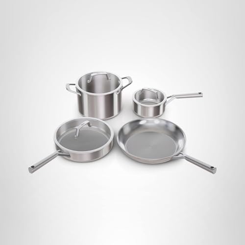 Ninja EverClad Stainless Steel Cookware 7 Piece Pots & Pans Set, Cookware Set, All Stovetops & Induction, Oven Safe to 600°F, Tri-Ply Commercial-Grade, C99007