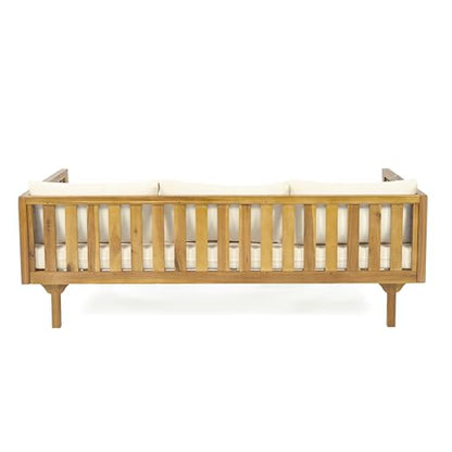 Merax Outdoor Patio 3-Seat Sofa and Round Coffee Table, Beige +Teak