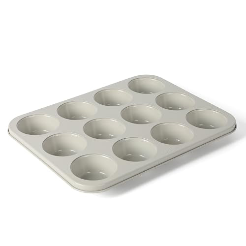 Martha Stewart Gallen 12-Cup Nonstick Carbon Steel Muffin and Cupcake Pan – Cool Grey, Durable Bakeware for Even Baking and Easy Release