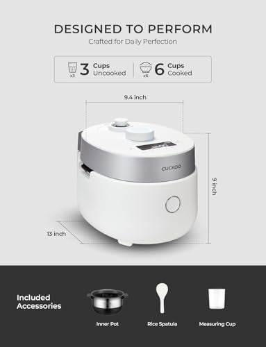 CUCKOO CRP-MHTR0309F | 3-Cup (Uncooked) Twin Pressure Induction Heating Rice Cooker | 11 Menu Options: High/Non-Pressure & More, Made in Korea | White, 3 Cups