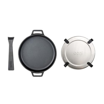 ooni Cast Iron Skillet Pan - 9" Round Fyring Skillet Pan with Removable Handle and Sainless Steel Trivet, Cast Iron Frying Pan, Pre-Seasoned Non-Stick Oven Safe Cookware, Pizza Oven & BBQ Accessories