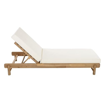Christopher Knight Home Lara Outdoor Chaise Lounge with 4" Water-Resistant Cushion, Acacia Wood Recliner Chair Frame with Slatted Design, Patio Lounger with Adjustable Backrest, Light Teak+Cream