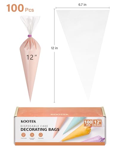 Kootek 12" Piping Bags (100Pcs), Disposable Pastry Bags Anti Burst Icing Frosting Bag Thick Cake Decorating Bags for Cookie, Cupcake, Candy, Baking Supplies Tools