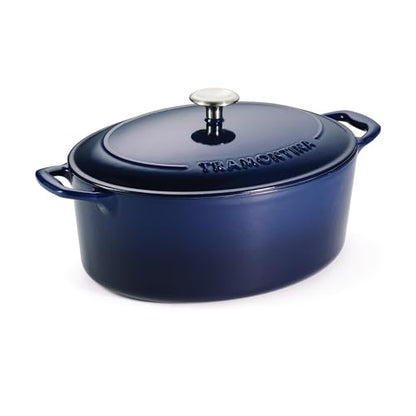 Tramontina Bestow Enameled Cast Iron Oval Dutch Oven Pot with Lid, Large 7-quart, Blue