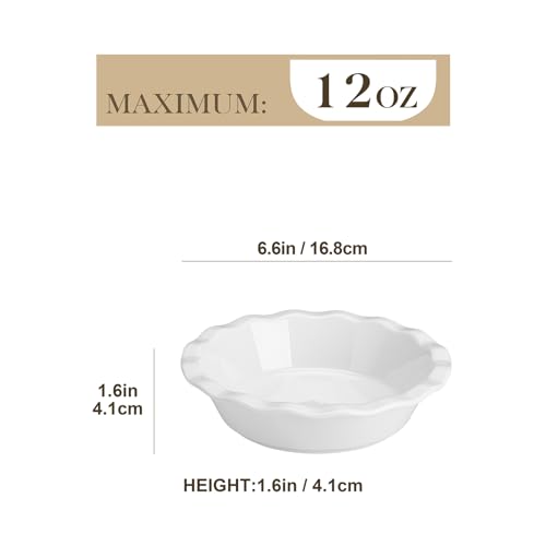MALACASA Ceramic Mini Pie Pans Set of 6, 6 Inch Pie Plates for Baking with Ruffled Edge, Small Quiche Baking Dish Pans Tart Pans, Individual Pot Pie Plates, Microwave & Oven Safe, White