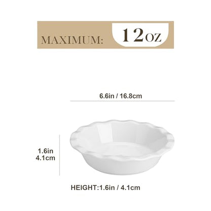 MALACASA Ceramic Mini Pie Pans Set of 6, 6 Inch Pie Plates for Baking with Ruffled Edge, Small Quiche Baking Dish Pans Tart Pans, Individual Pot Pie Plates, Microwave & Oven Safe, White