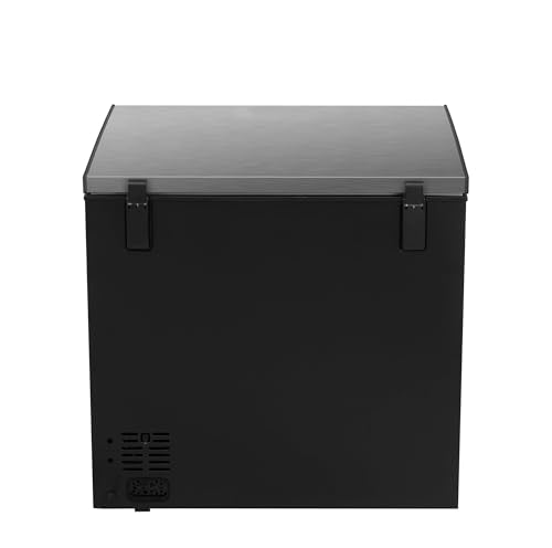 Chest Deep Freezer, 7 Cu. Ft, Black Adjustable Thermostat-Removable Vinyl Coated Wire Basket-Easy Defrost Drain, Eye-Catching Stainless Steel Top Door- Garage Ready