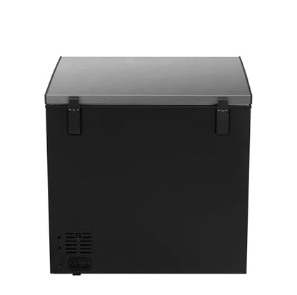 Chest Deep Freezer, 7 Cu. Ft, Black Adjustable Thermostat-Removable Vinyl Coated Wire Basket-Easy Defrost Drain, Eye-Catching Stainless Steel Top Door- Garage Ready