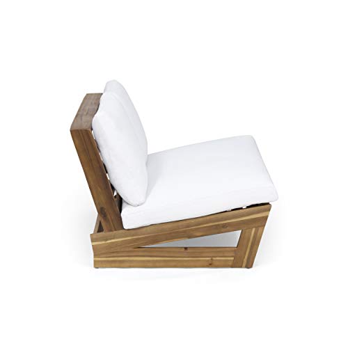 Great Deal Furniture Kaitlyn Outdoor Acacia Wood Loveseat with Cushions, Teak and White