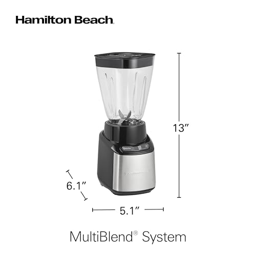 Hamilton Beach MultiBlend Smoothie Blender with 4 Shatterproof BPA Free Jars and Lids; Large 32oz Jar, 8oz Grinder for Nuts & Spices, and 2 Portable Travel Cups, 650 Watts, Black and Stainless (52400)