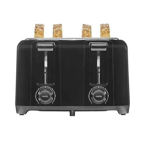 Proctor Silex 4 Slice Toaster with Extra Wide Slots for Bagels, Cool-Touch Walls, Shade Selector With 7 Browning Levels, Toast Boost, Auto Shut-off and Cancel Button, Black (24215PS)