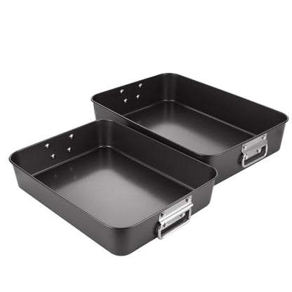 CYEAH 2 Pack Lasagna Pan Deep Baking Pan for Oven, 13.7 in & 16 inch Baking Dishes for Oven, Roasting Pan Brownie Pan with Handles, Nonstick Rectangle Cake Pans Sets for Baking Cooking, Black